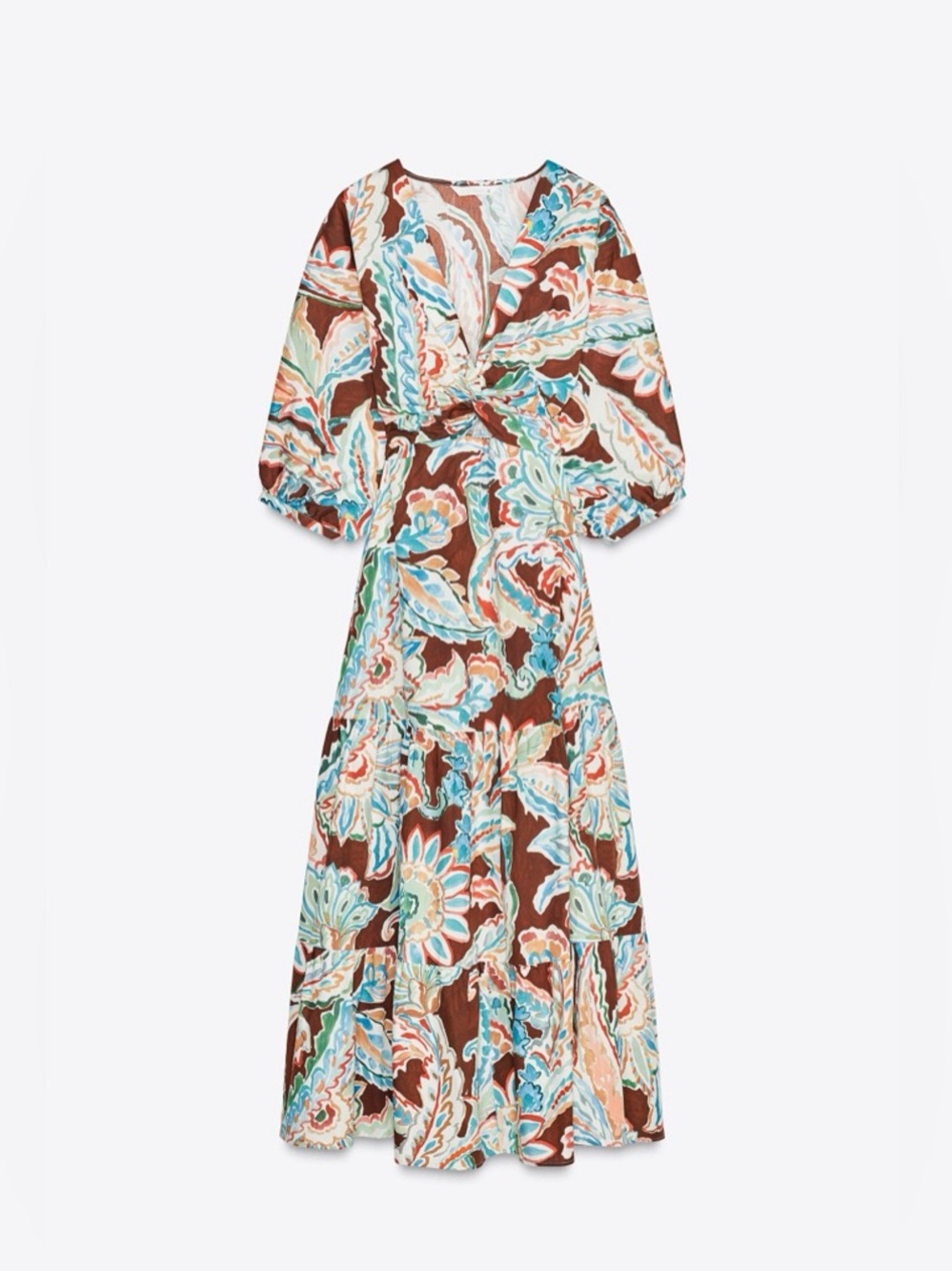 Zara Brown Paisley Maxi Dress with Turquoise and Cream